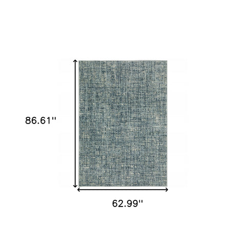 5' X 7' Dark Blue Light Blue Grey Ivory And Beige Abstract Power Loom Stain Resistant Area Rug