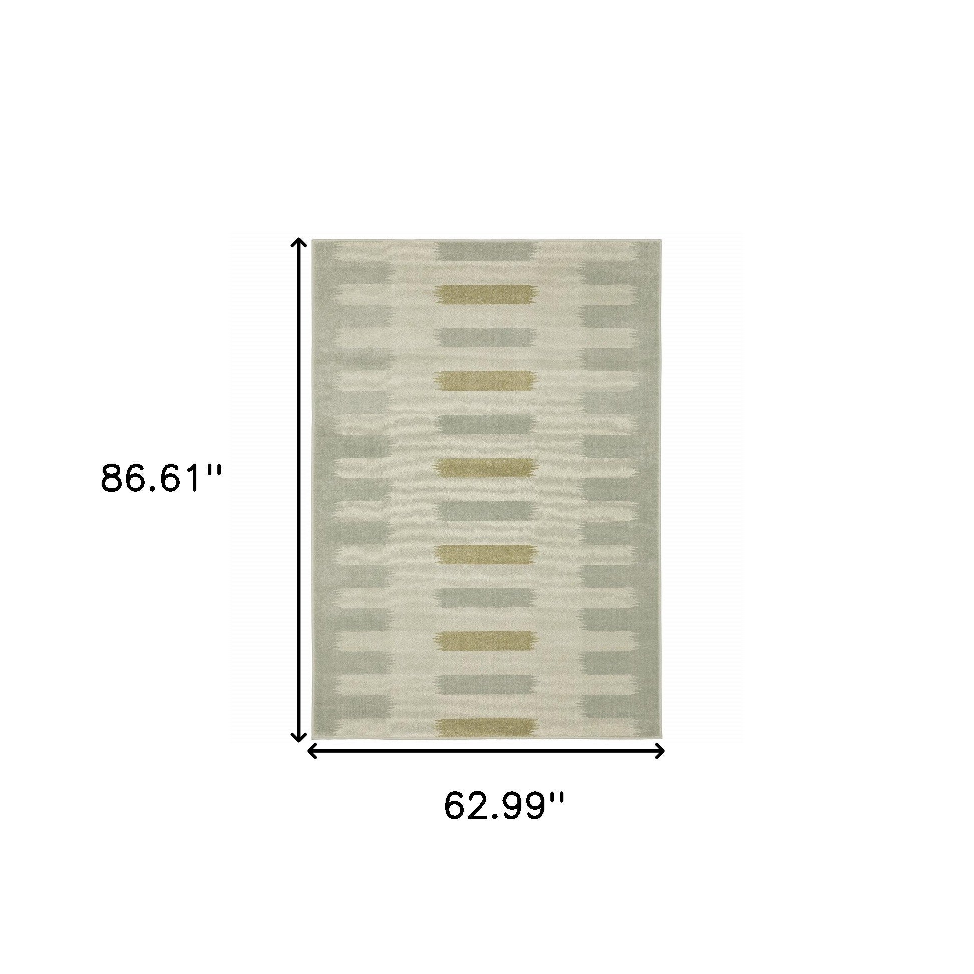 5' X 7' Beige Grey Gold And Green Geometric Power Loom Stain Resistant Area Rug