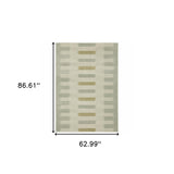 5' X 7' Beige Grey Gold And Green Geometric Power Loom Stain Resistant Area Rug