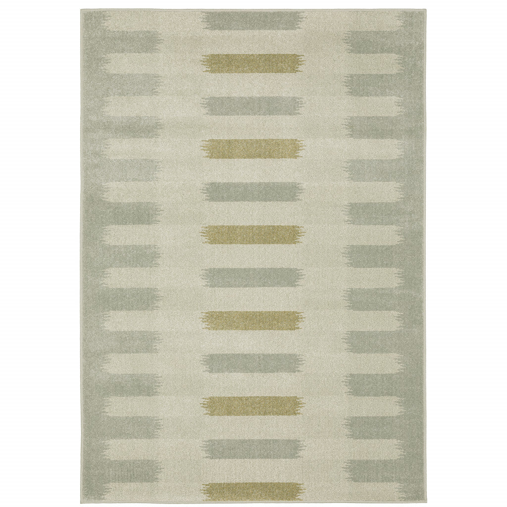 6' X 9' Beige Grey Gold And Green Geometric Power Loom Stain Resistant Area Rug