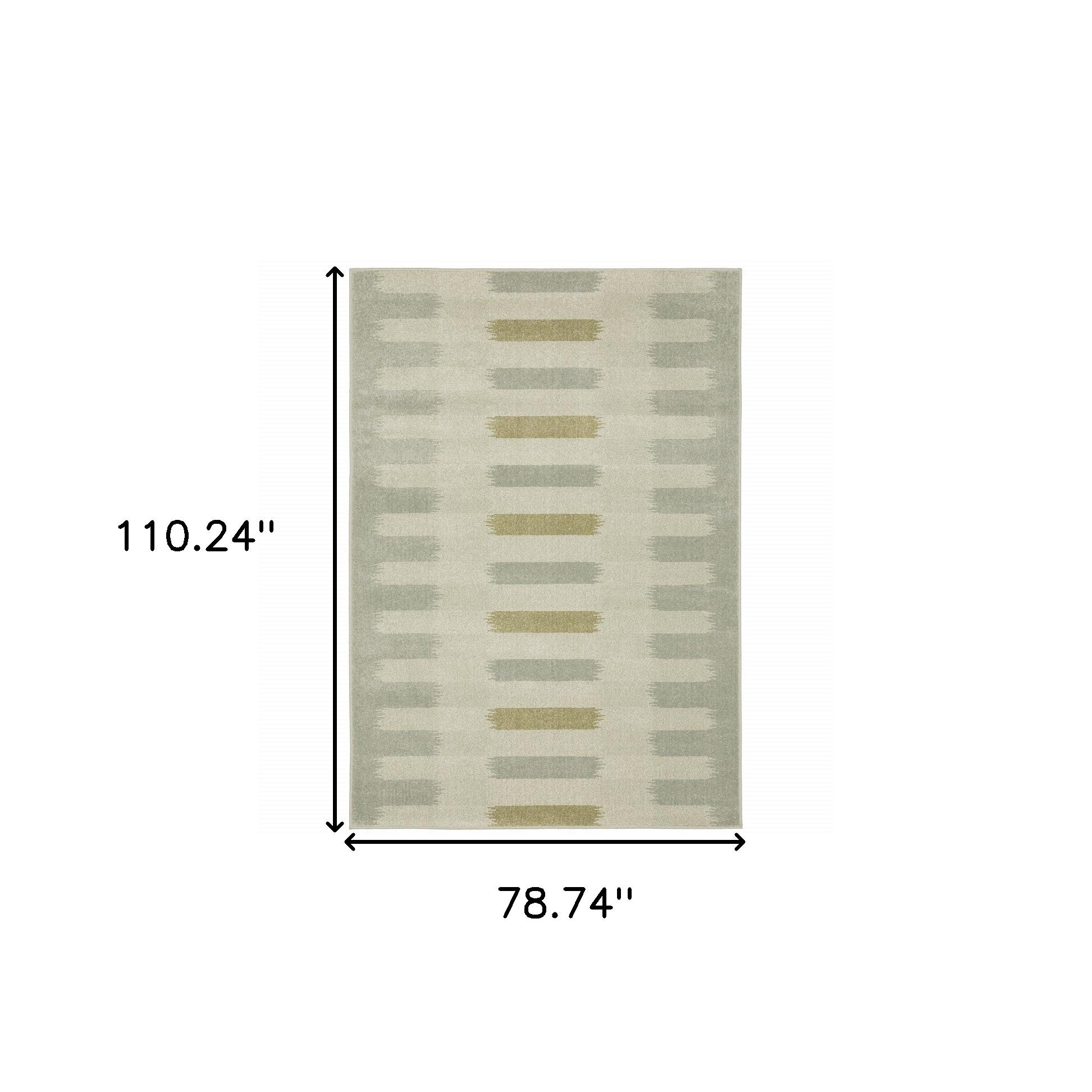 6' X 9' Beige Grey Gold And Green Geometric Power Loom Stain Resistant Area Rug