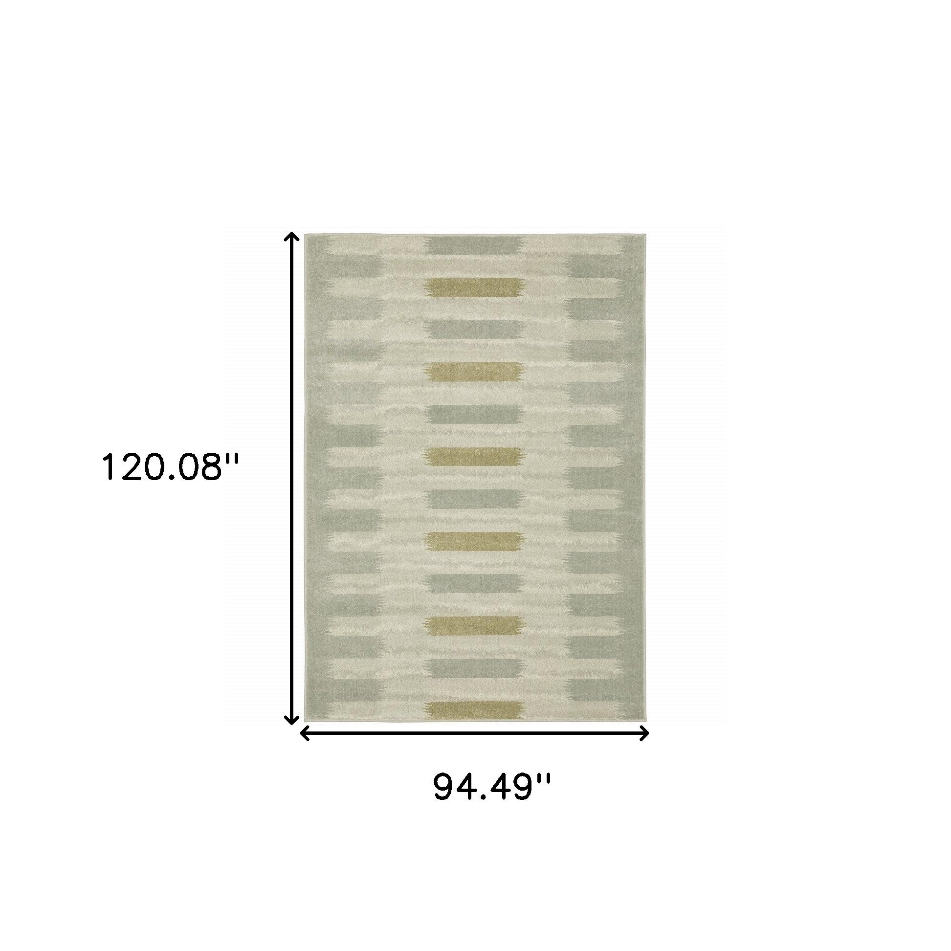 8' X 10' Beige Grey Gold And Green Geometric Power Loom Stain Resistant Area Rug