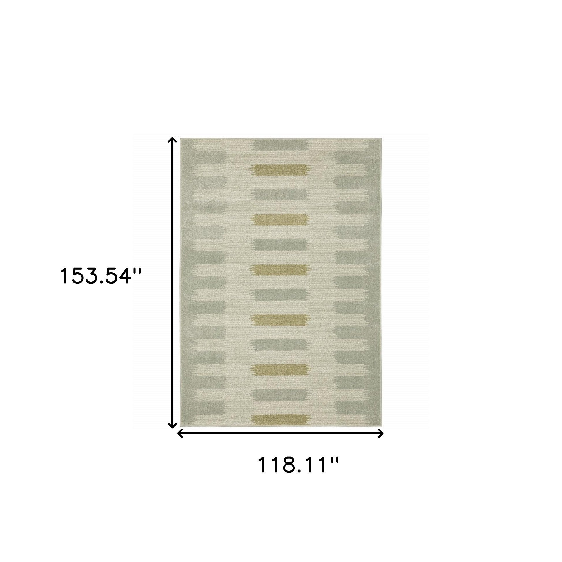 10' X 13' Beige Grey Gold And Green Geometric Power Loom Stain Resistant Area Rug