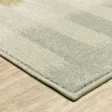 10' X 13' Beige Grey Gold And Green Geometric Power Loom Stain Resistant Area Rug