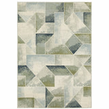 5' X 7' Blue Green Grey Gold And Ivory Geometric Power Loom Stain Resistant Area Rug