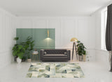 6' X 9' Blue Green Grey Gold And Ivory Geometric Power Loom Stain Resistant Area Rug