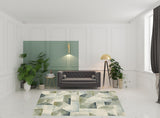 8' X 10' Blue Green Grey Gold And Ivory Geometric Power Loom Stain Resistant Area Rug