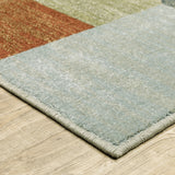 3' X 5' Grey Teal Blue Rust Green And Ivory Geometric Power Loom Stain Resistant Area Rug