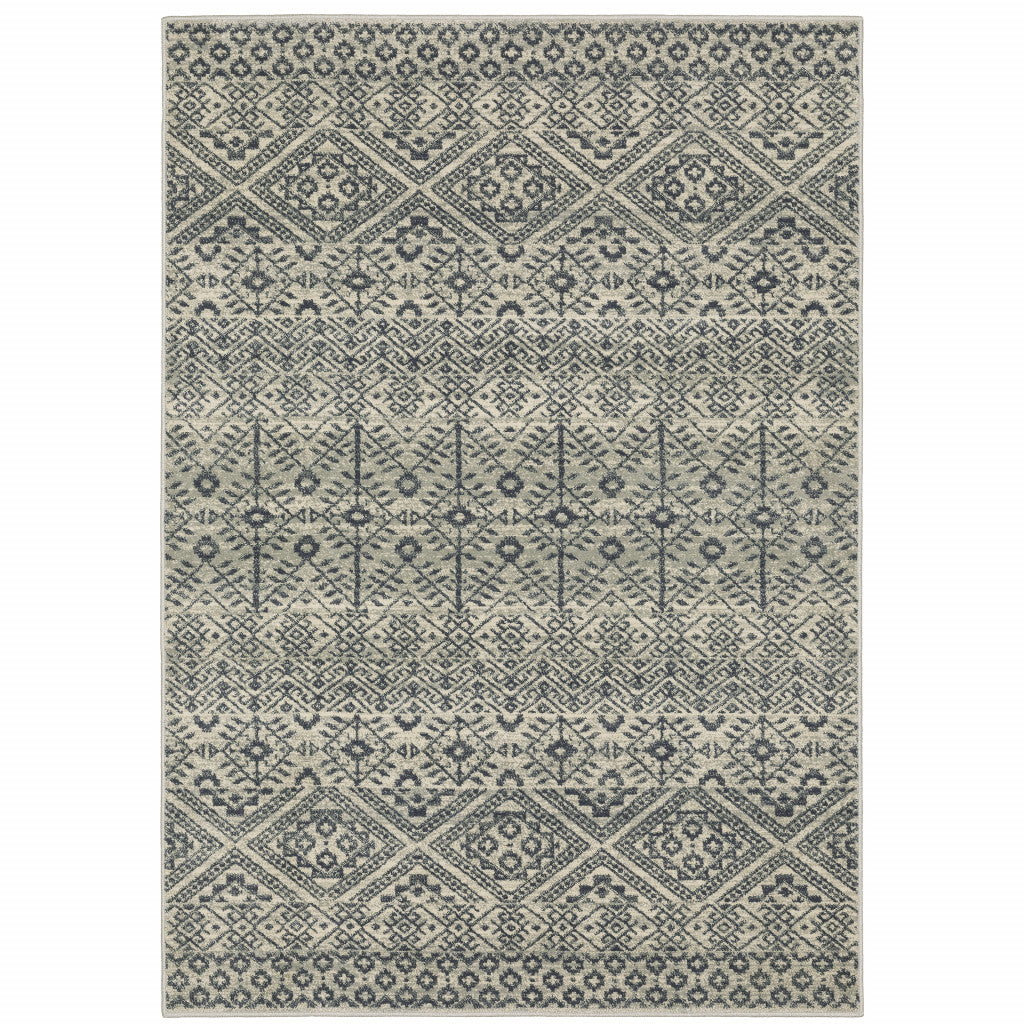 3' X 5' Blue And Beige Geometric Power Loom Stain Resistant Area Rug