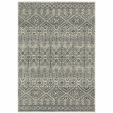 3' X 5' Blue And Beige Geometric Power Loom Stain Resistant Area Rug