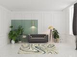 6' X 9' Ivory Blue And Beige Abstract Power Loom Stain Resistant Area Rug