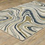 6' X 9' Ivory Blue And Beige Abstract Power Loom Stain Resistant Area Rug