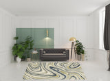 8' X 10' Ivory Blue And Beige Abstract Power Loom Stain Resistant Area Rug