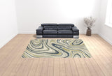 10' X 13' Ivory Blue And Beige Abstract Power Loom Stain Resistant Area Rug