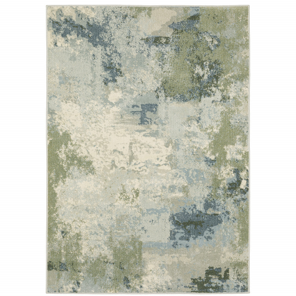 5' X 7' Blue Green Grey And Ivory Abstract Power Loom Stain Resistant Area Rug
