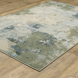 10' X 13' Blue Green Grey And Ivory Abstract Power Loom Stain Resistant Area Rug