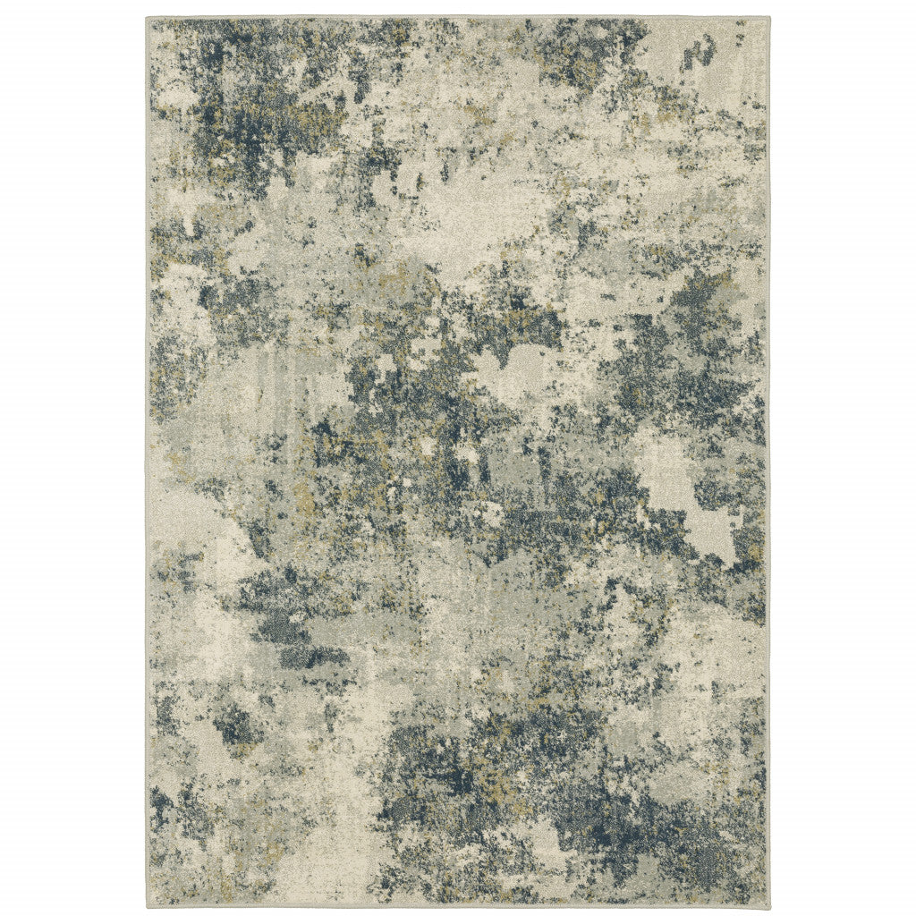 5' X 7' Beige Teal Grey And Gold Abstract Power Loom Stain Resistant Area Rug
