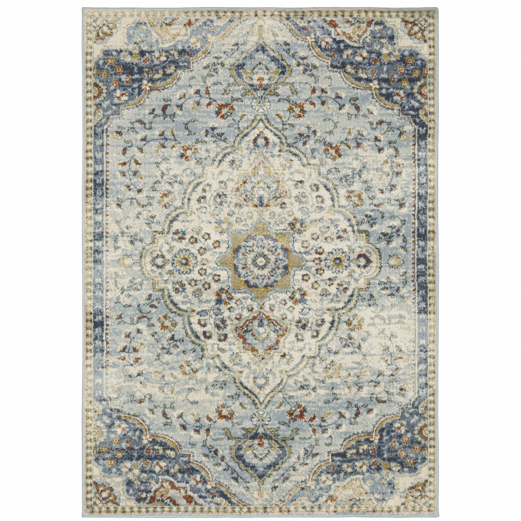 6' X 9' Blue Beige Rust Gold And Teal Oriental Power Loom Stain Resistant Area Rug