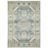 3' X 5' Blue Grey Beige And Teal Oriental Power Loom Stain Resistant Area Rug