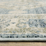 6' X 9' Blue Grey Beige And Teal Oriental Power Loom Stain Resistant Area Rug