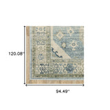 8' X 10' Blue Grey Beige And Teal Oriental Power Loom Stain Resistant Area Rug