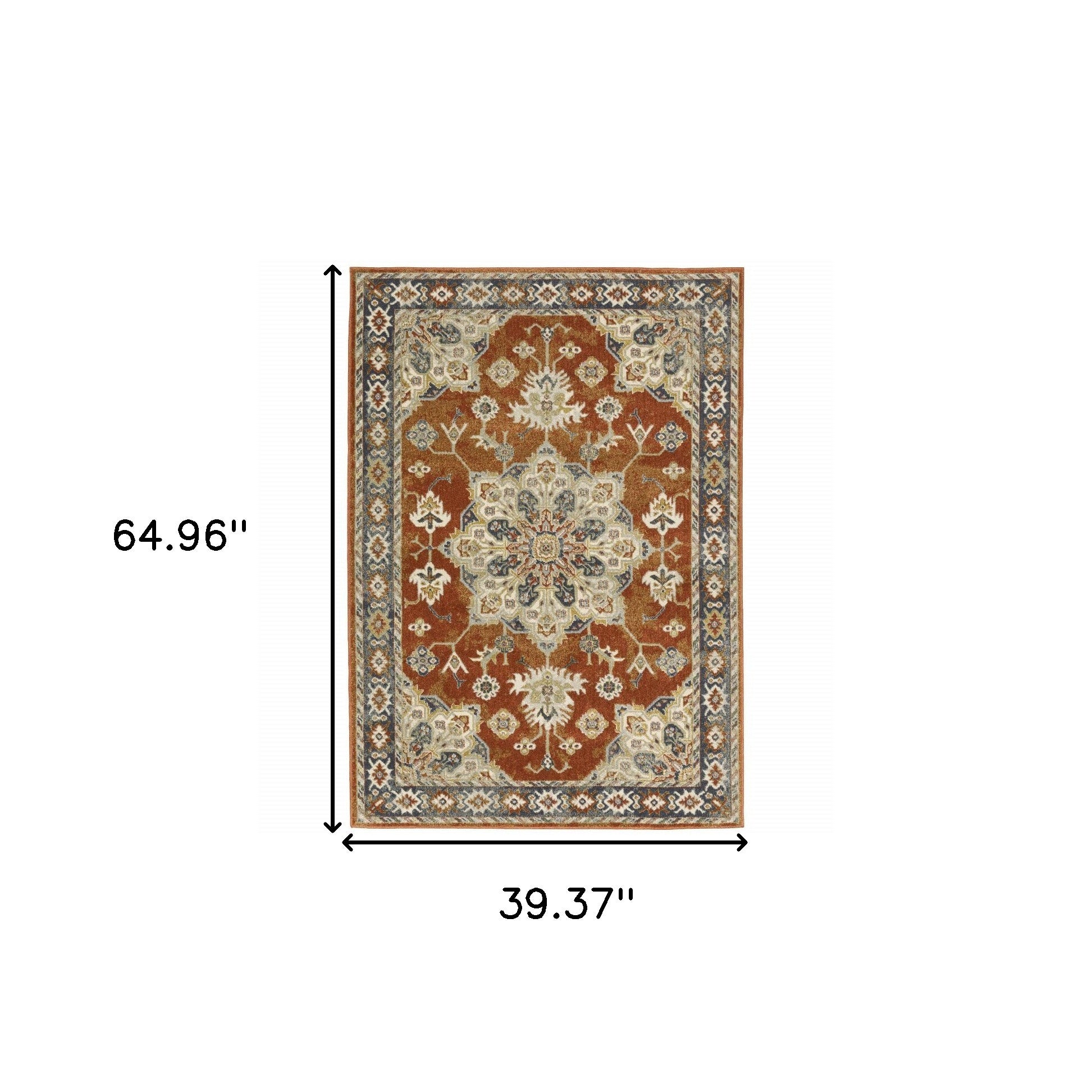 3' X 5' Rust Beige Teal Blue And Gold Oriental Power Loom Stain Resistant Area Rug