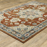 5' X 7' Rust Beige Teal Blue And Gold Oriental Power Loom Stain Resistant Area Rug