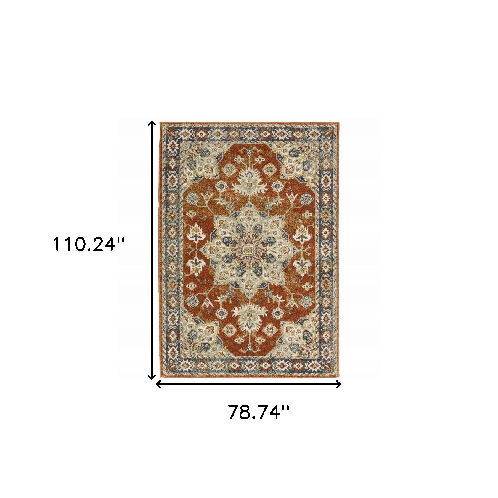 6' X 9' Rust Beige Teal Blue And Gold Oriental Power Loom Stain Resistant Area Rug