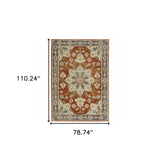 6' X 9' Rust Beige Teal Blue And Gold Oriental Power Loom Stain Resistant Area Rug