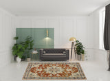 8' X 10' Rust Beige Teal Blue And Gold Oriental Power Loom Stain Resistant Area Rug