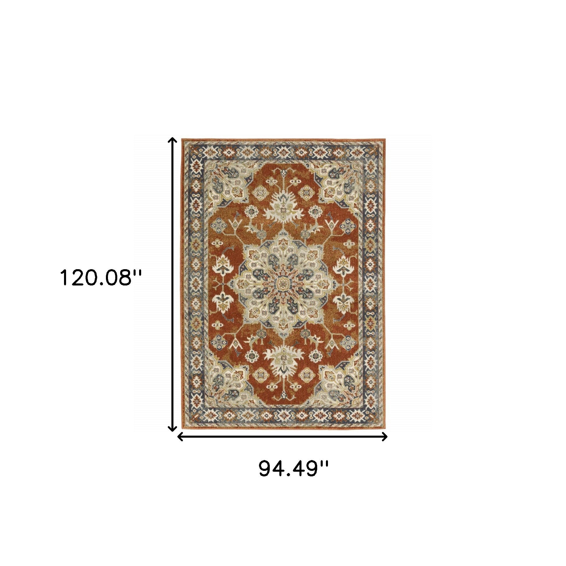 8' X 10' Rust Beige Teal Blue And Gold Oriental Power Loom Stain Resistant Area Rug