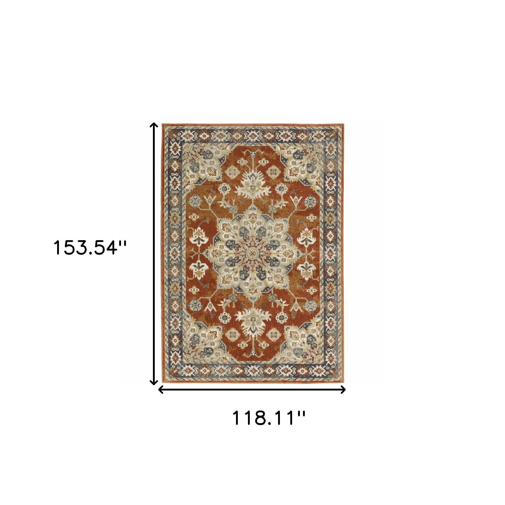 10' X 13' Rust Beige Teal Blue And Gold Oriental Power Loom Stain Resistant Area Rug
