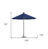 9' Blue Sunbrella Octagonal Lighted Market Patio Umbrella with USB and Solar