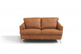 59" Camel Leather And Black Love Seat