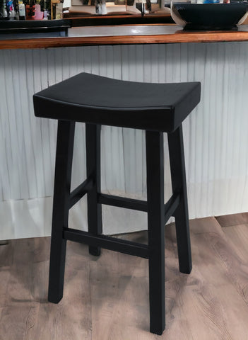 30" Black Solid Wood Backless Bar Height Bar Chair