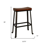 30" Chestnut And Black Steel Backless Bar Height Bar Chair