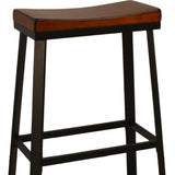 30" Chestnut And Black Steel Backless Bar Height Bar Chair