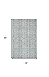 2' X 3' Blue Damask Indoor Outdoor Area Rug