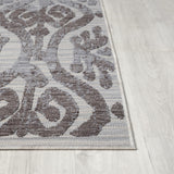 5' X 7' Blue And Gray Damask Indoor Outdoor Area Rug