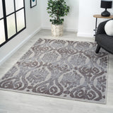 5' X 7' Blue And Gray Damask Indoor Outdoor Area Rug