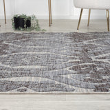 5' X 7' Blue And Gray Damask Indoor Outdoor Area Rug