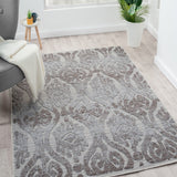 8' X 9' Blue And Gray Damask Indoor Outdoor Area Rug