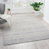 5' X 7' Ivory And Blue Striped Indoor Outdoor Area Rug