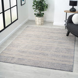 8' X 9' Ivory And Blue Striped Indoor Outdoor Area Rug