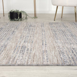 8' X 9' Ivory And Blue Striped Indoor Outdoor Area Rug