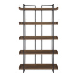 75" Light Brown Solid Wood and Metal Five Tier Industrial Bookcase