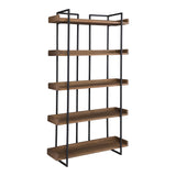 75" Light Brown Solid Wood and Metal Five Tier Industrial Bookcase