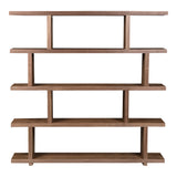 63" Walnut Wood Five Tier Asymmetrical Open Bookcase