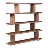 63" Walnut Wood Five Tier Asymmetrical Open Bookcase