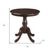 30" Dark Brown Round Turned Pedestal Base Wood Dining Table
